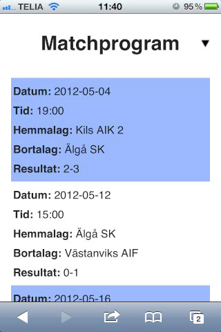 Matchprogram i mobilen